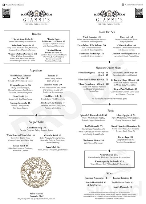 Versace mansion restaurant menu